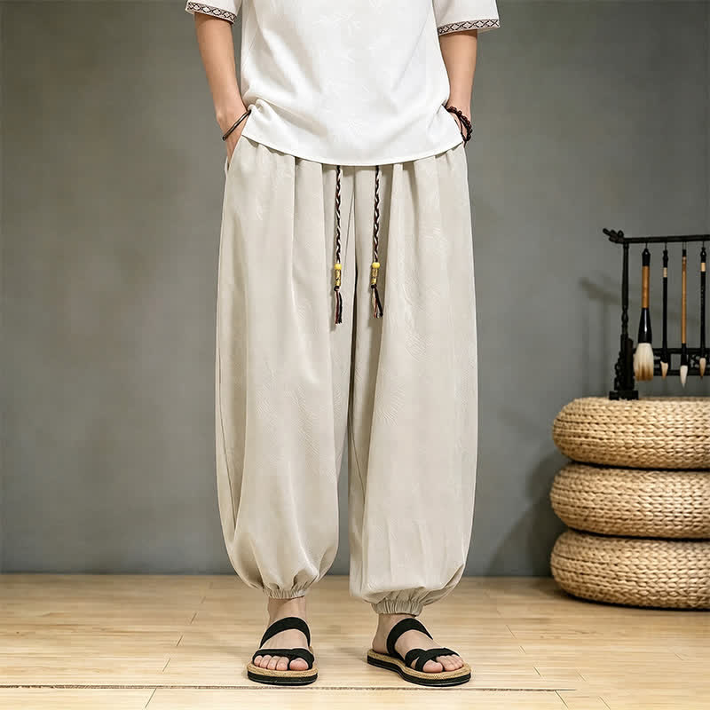 Buddha Stones Pantalon harem homme décontracté printemps-été style Tang à cordon de serrage et poches - Beige - US/UK/AU46, EU56 (5XL) - image 21