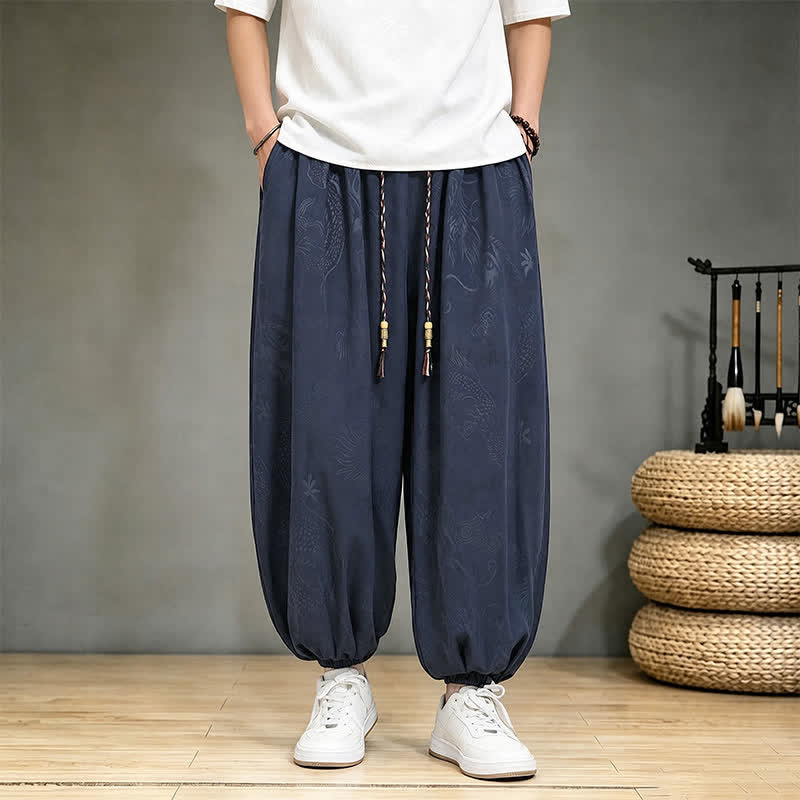 Buddha Stones Pantalon harem homme décontracté printemps-été style Tang à cordon de serrage et poches - Marine - US/UK/AU46, EU56 (5XL) - image 15