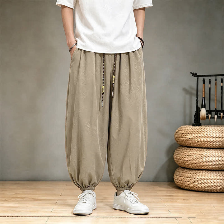 Buddha Stones Pantalon harem homme décontracté printemps-été style Tang à cordon de serrage et poches - Kaki - US/UK/AU46, EU56 (5XL) - image 4