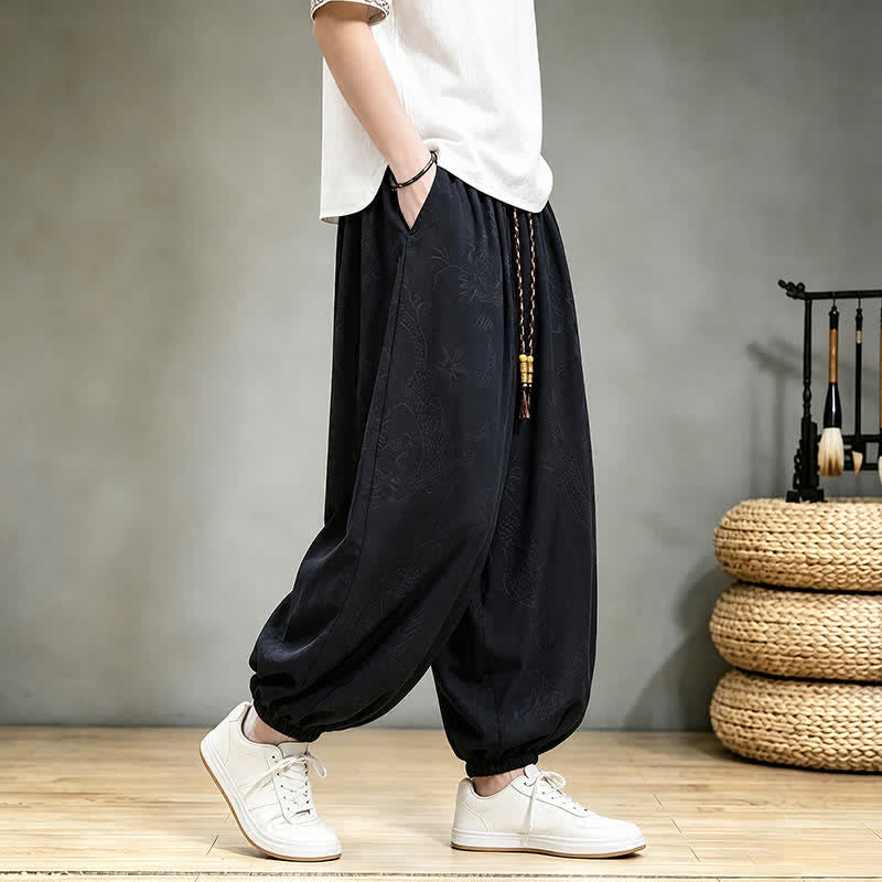Buddha Stones Pantalon harem homme décontracté printemps-été style Tang à cordon de serrage et poches - image 1
