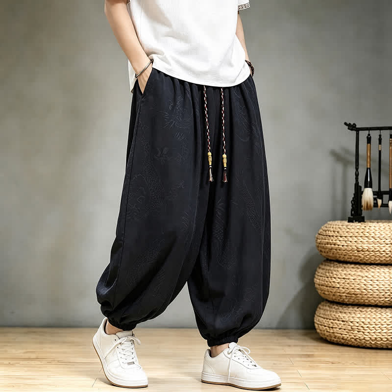 Buddha Stones Pantalon harem homme décontracté printemps-été style Tang à cordon de serrage et poches - image 3