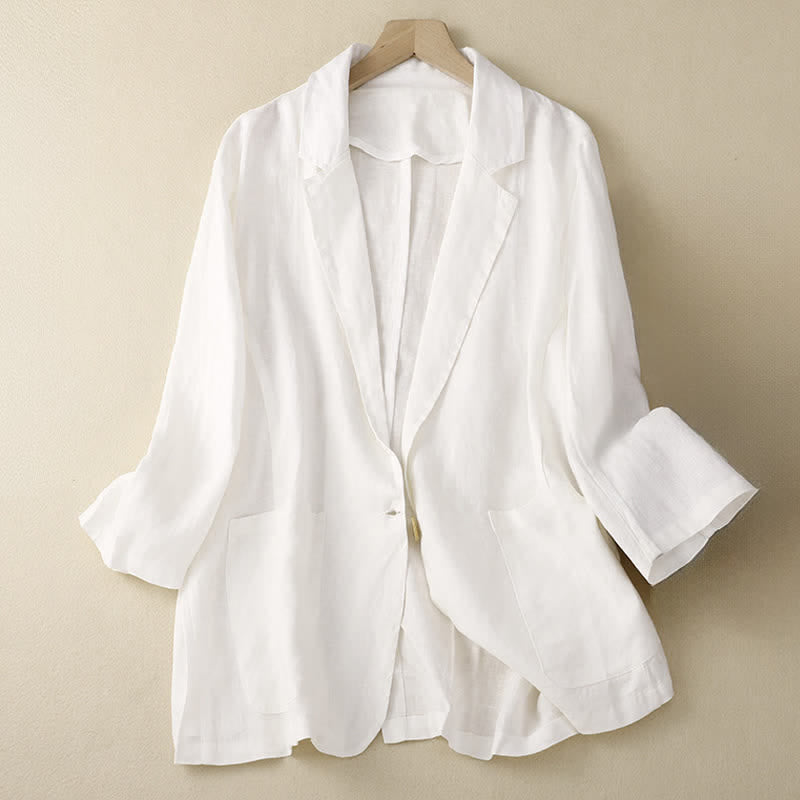 Buddha Stones Chemises à manches trois-quarts pour femme, style minimaliste décontracté, avec poche plaquée, idéales pour le printemps et l'été. - Blanc - US6, UK/AU10, EU38 (XL) - image 6
