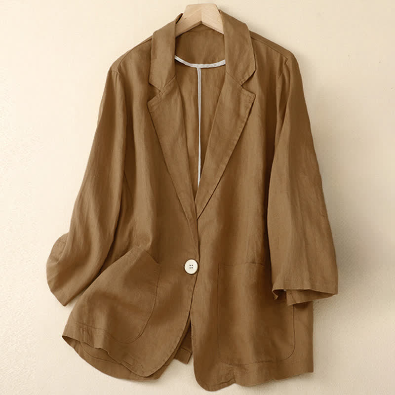 Buddha Stones Chemises à manches trois-quarts pour femme, style minimaliste décontracté, avec poche plaquée, idéales pour le printemps et l'été. - DarkGoldenrod - US6, UK/AU10, EU38 (XL) - image 0
