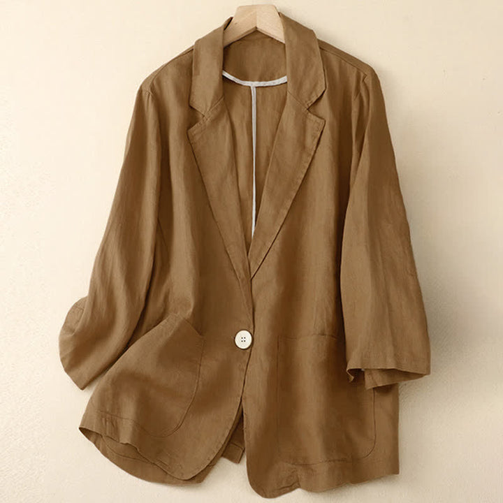 Buddha Stones Chemises à manches trois-quarts pour femme, style minimaliste décontracté, avec poche plaquée, idéales pour le printemps et l'été. - DarkGoldenrod - US6, UK/AU10, EU38 (XL) - image 0