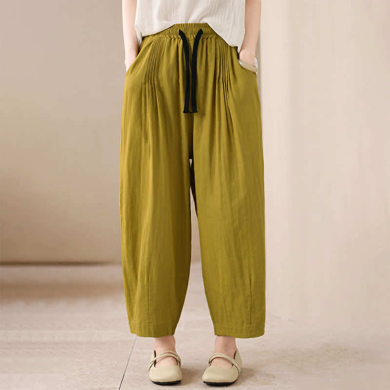 Buddha Stones Pantalon sarouel femme printemps-été décontracté minimaliste à cordon de serrage et poches - image 1