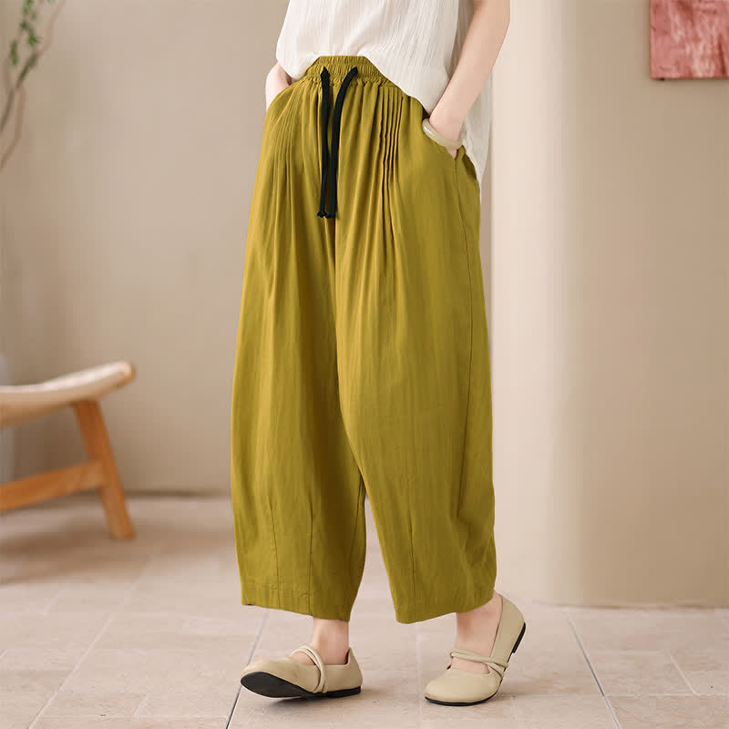 Buddha Stones Pantalon sarouel femme printemps-été décontracté minimaliste à cordon de serrage et poches - verge d'or - US4-6, UK/AU8-10, EU36-38 (F) - image 0