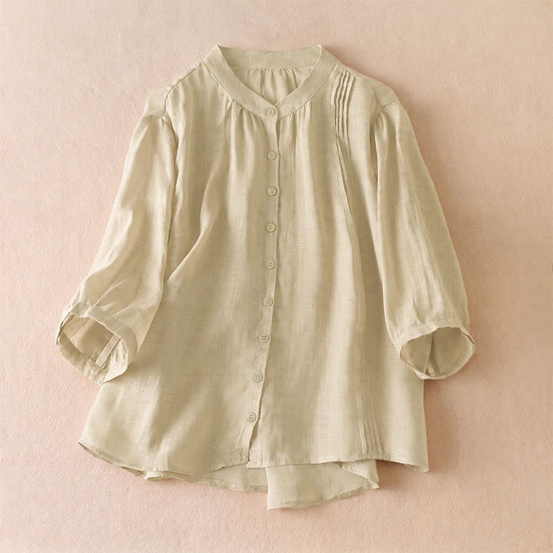 Buddha Stones Chemises à manches courtes unies classiques et simples à boutons pour femmes, été - Beige - US8-10, UK/AU12-14, EU40-42 (2XL) - image 8