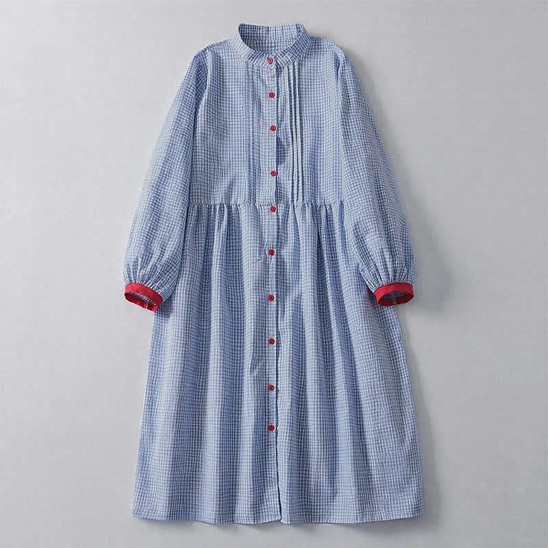 Buddha Stones Robe longue à carreaux classique et décontractée, boutonnée, avec poches, pour femme, idéale pour l'automne. - Bleu clair - US12, UK/AU16, EU44 (2XL) - image 0