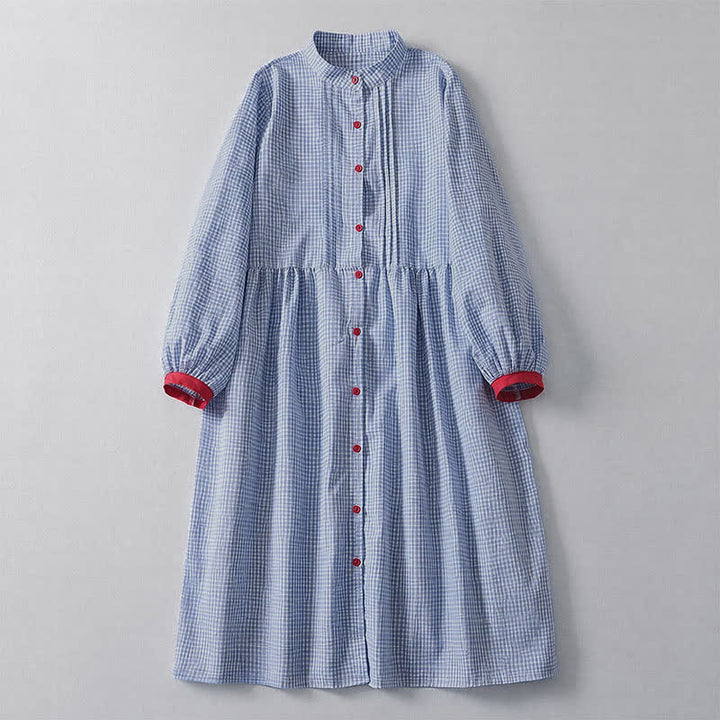 Buddha Stones Robe longue à carreaux classique et décontractée, boutonnée, avec poches, pour femme, idéale pour l'automne. - Bleu clair - US12, UK/AU16, EU44 (2XL) - image 0