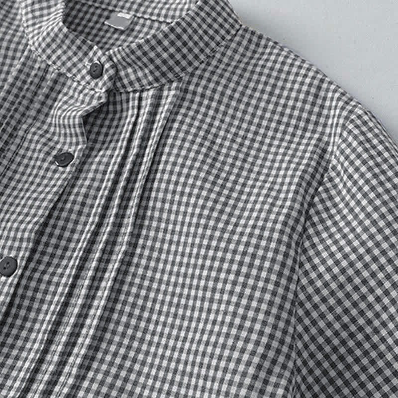 Buddha Stones Robe longue à carreaux classique et décontractée, boutonnée, avec poches, pour femme, idéale pour l'automne. - image 9