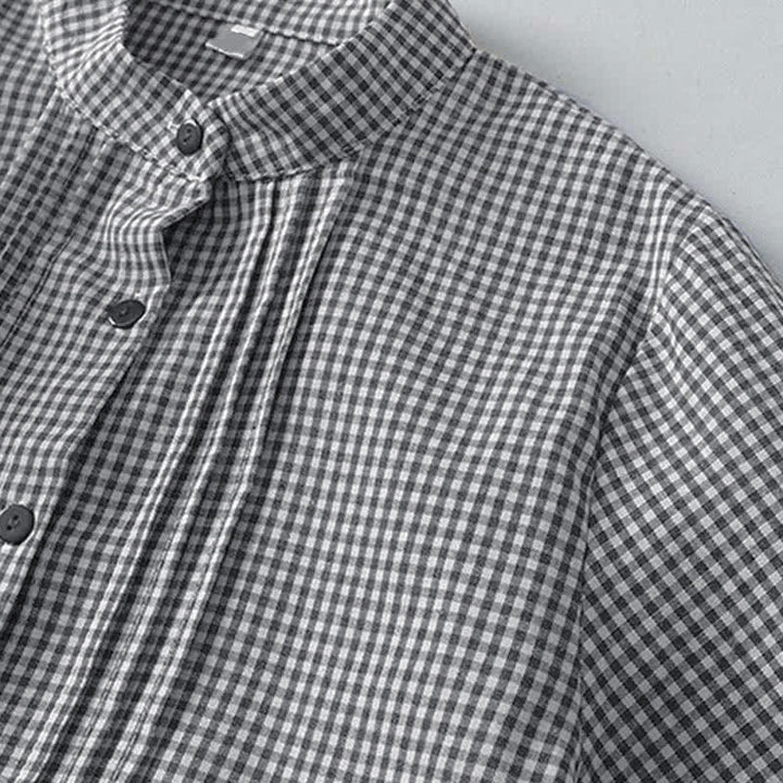 Buddha Stones Robe longue à carreaux classique et décontractée, boutonnée, avec poches, pour femme, idéale pour l'automne. - image 9