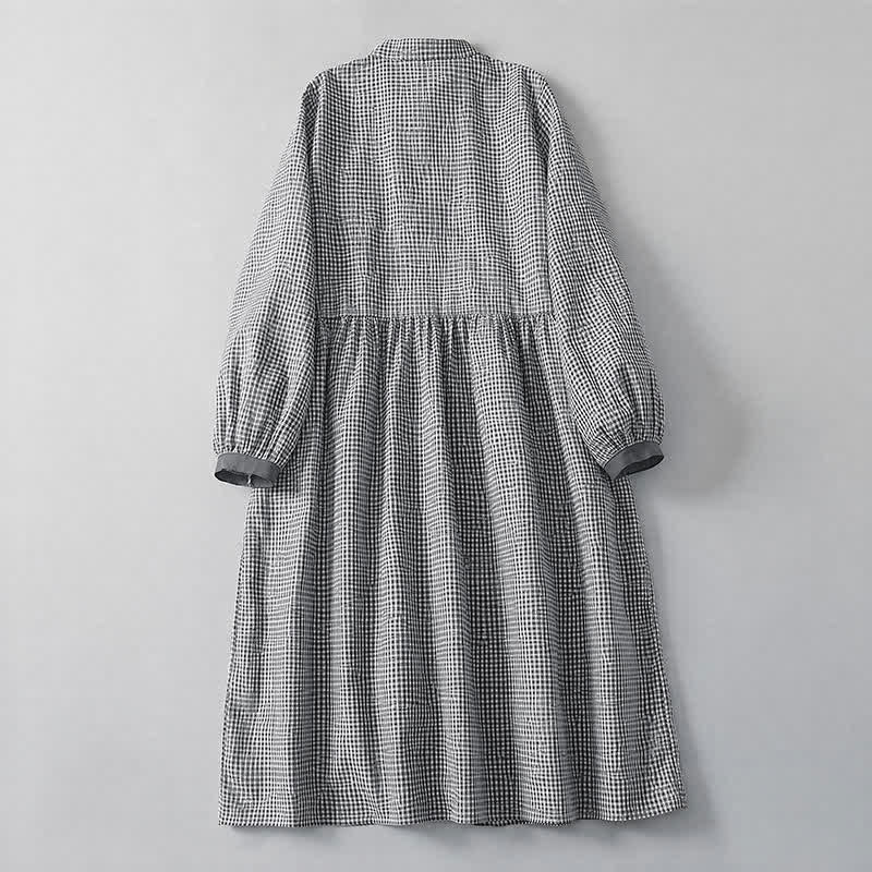 Buddha Stones Robe longue à carreaux classique et décontractée, boutonnée, avec poches, pour femme, idéale pour l'automne. - image 6
