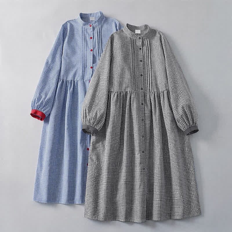 Buddha Stones Robe longue à carreaux classique et décontractée, boutonnée, avec poches, pour femme, idéale pour l'automne. - image 15