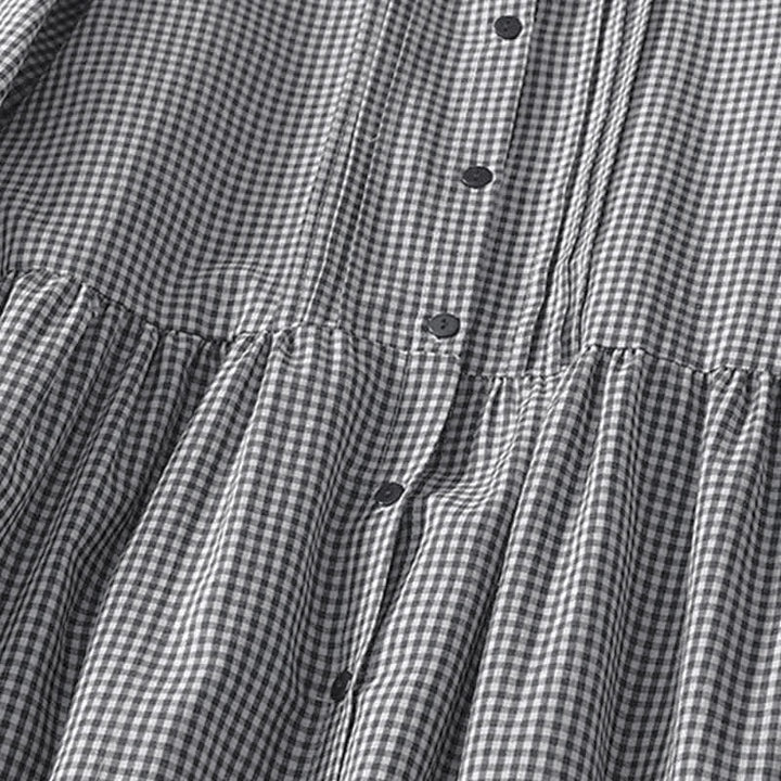 Buddha Stones Robe longue à carreaux classique et décontractée, boutonnée, avec poches, pour femme, idéale pour l'automne. - image 10