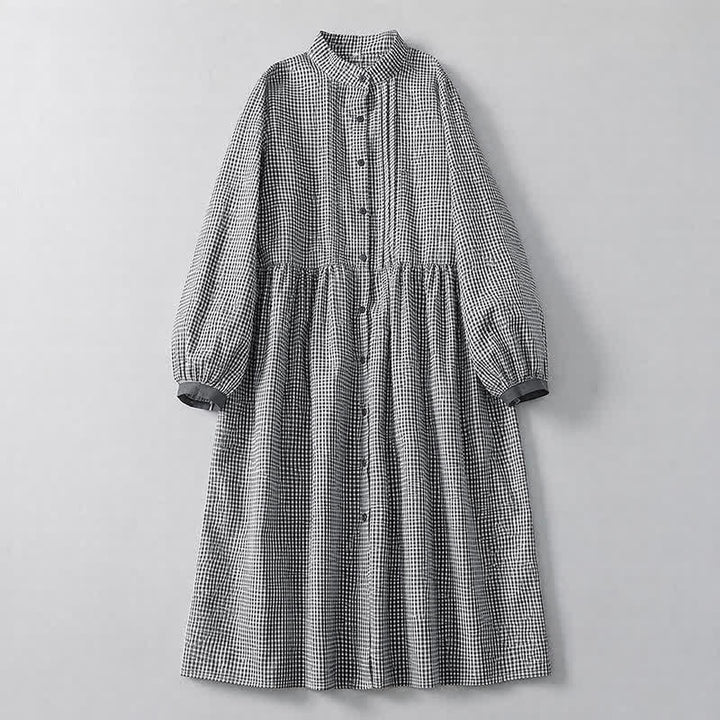 Buddha Stones Robe longue à carreaux classique et décontractée, boutonnée, avec poches, pour femme, idéale pour l'automne. - Gainsboro - US12, UK/AU16, EU44 (2XL) - image 5
