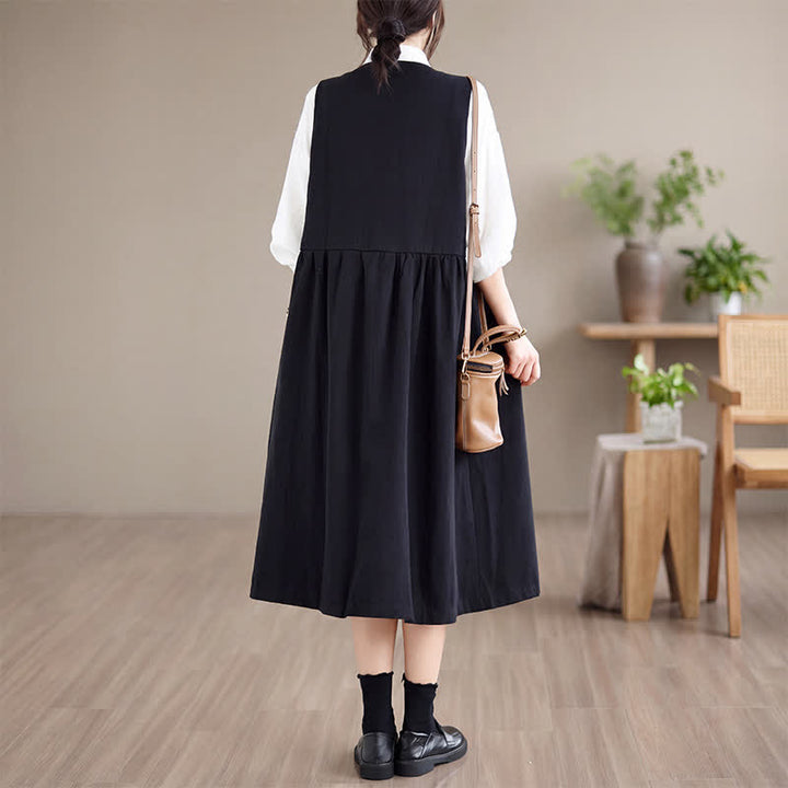 Buddha Stones Robe d'été minimaliste boutonnée unie sans manches avec poche, style décontracté, pour femme - image 16
