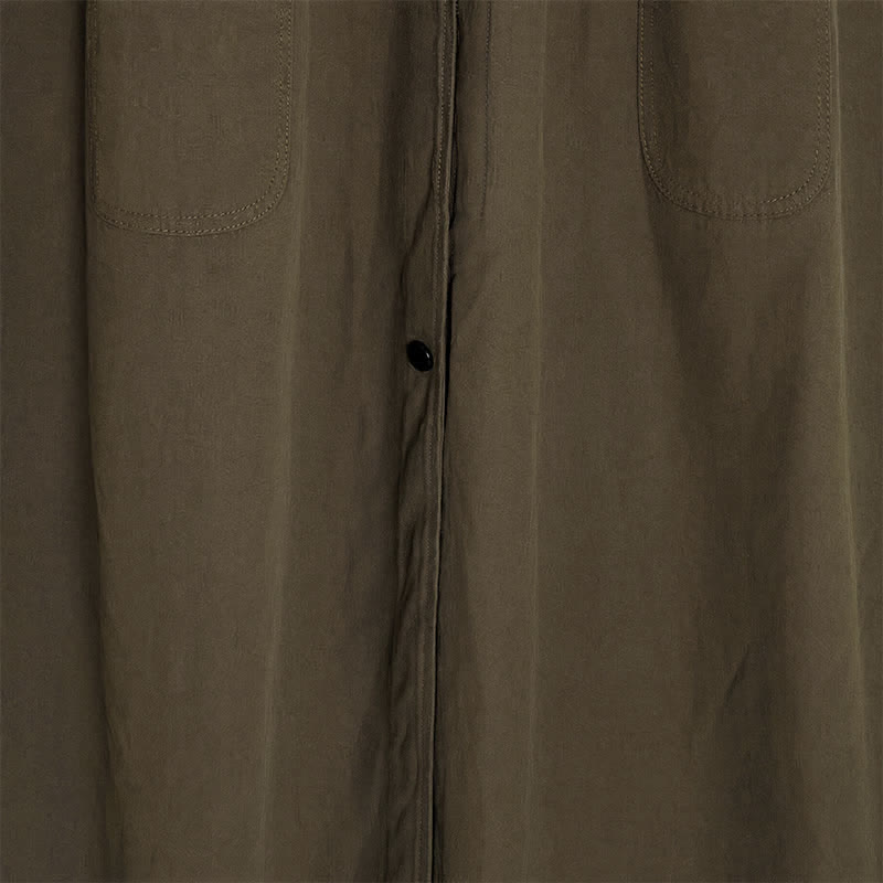 Buddha Stones Robe d'été minimaliste boutonnée unie sans manches avec poche, style décontracté, pour femme - image 10