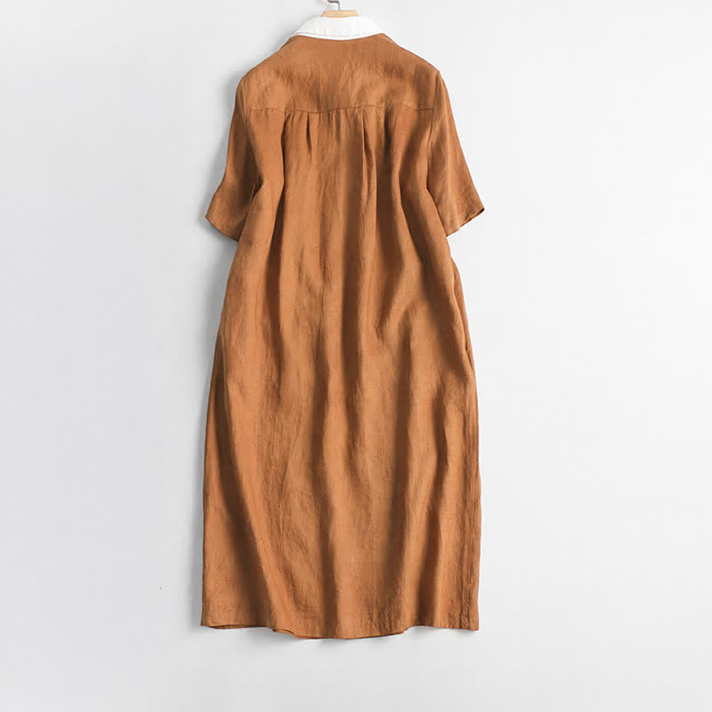 Buddha Stones Robe courte unie à manches courtes et poches, style minimaliste et décontracté, idéale pour le printemps et l'été. - image 1