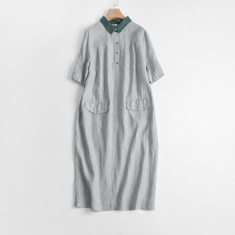 Buddha Stones Robe courte unie à manches courtes et poches, style minimaliste et décontracté, idéale pour le printemps et l'été. - Gainsboro - US12, UK/AU16, EU44 (2XL) - image 12