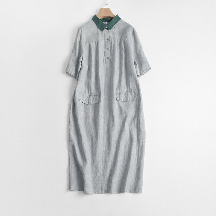Buddha Stones Robe courte unie à manches courtes et poches, style minimaliste et décontracté, idéale pour le printemps et l'été. - Gainsboro - US12, UK/AU16, EU44 (2XL) - image 12