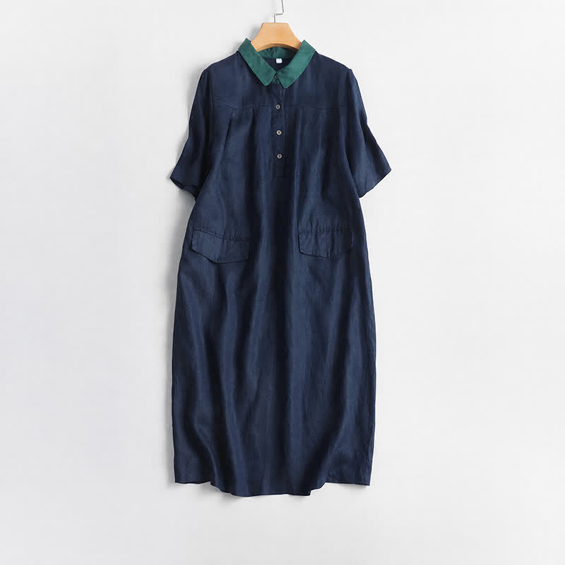 Buddha Stones Robe courte unie à manches courtes et poches, style minimaliste et décontracté, idéale pour le printemps et l'été. - Marine - US12, UK/AU16, EU44 (2XL) - image 11