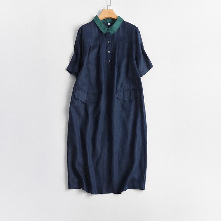 Buddha Stones Robe courte unie à manches courtes et poches, style minimaliste et décontracté, idéale pour le printemps et l'été. - Marine - US12, UK/AU16, EU44 (2XL) - image 11