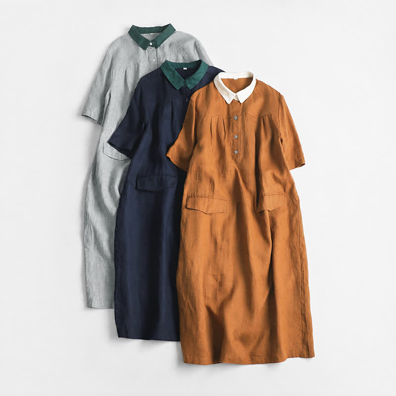 Buddha Stones Robe courte unie à manches courtes et poches, style minimaliste et décontracté, idéale pour le printemps et l'été. - image 13