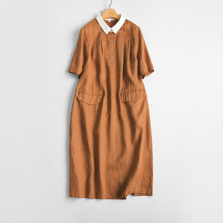 Buddha Stones Robe courte unie à manches courtes et poches, style minimaliste et décontracté, idéale pour le printemps et l'été. - Pérou - US12, UK/AU16, EU44 (2XL) - image 0