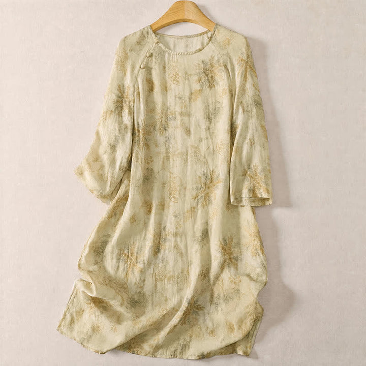 Buddha Stones Robe longue à manches longues pour femme, style bohème printanier, élégante et fleurie - Beige - US12, UK/AU16, EU44 (2XL) - image 0