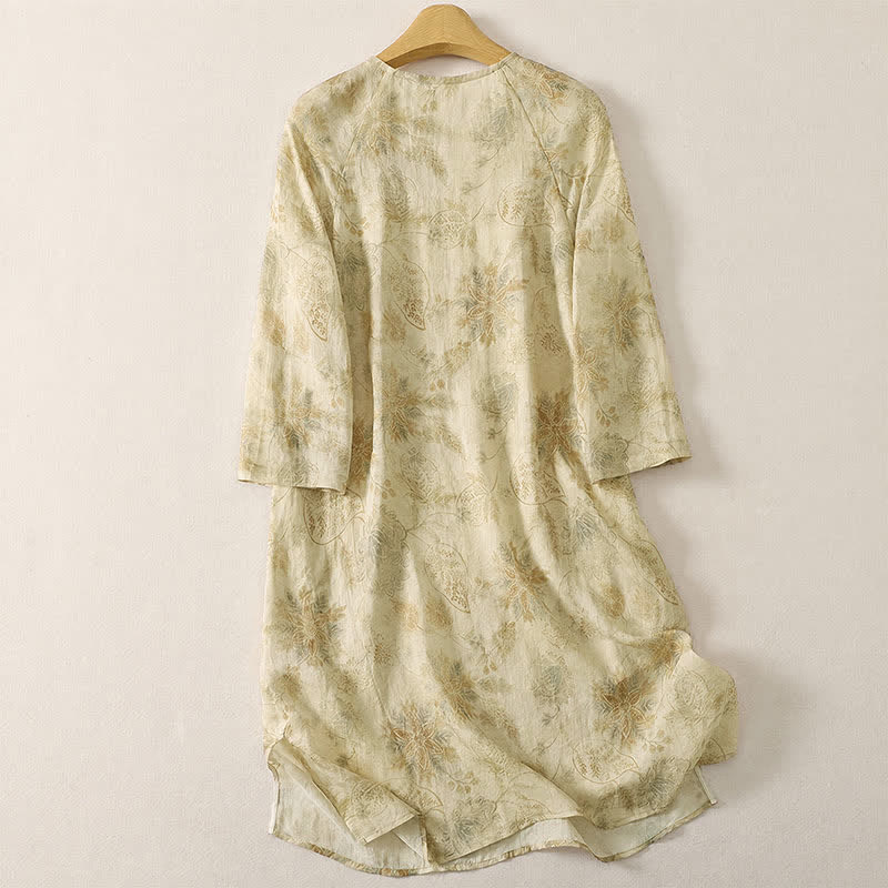 Buddha Stones Robe longue à manches longues pour femme, style bohème printanier, élégante et fleurie - image 1
