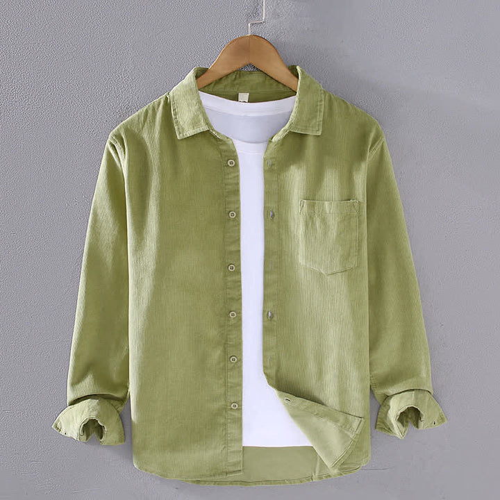 Buddha Stones Chemises à manches longues pour homme, en coton uni, style automne-hiver, avec poche plaquée et poche. - Vert foncé - US/UK/AU44, EU54 (4XL) - image 5