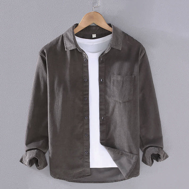 Buddha Stones Chemises à manches longues pour homme, en coton uni, style automne-hiver, avec poche plaquée et poche. - Gris sombre - US/UK/AU44, EU54 (4XL) - image 4