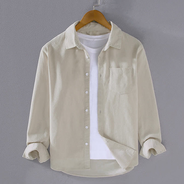 Buddha Stones Chemises à manches longues pour homme, en coton uni, style automne-hiver, avec poche plaquée et poche. - Ivoire - US/UK/AU44, EU54 (4XL) - image 2