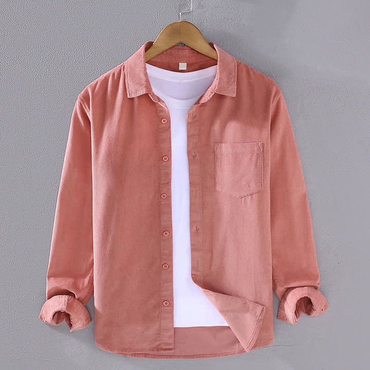 Buddha Stones Chemises à manches longues pour homme, en coton uni, style automne-hiver, avec poche plaquée et poche. - Saumon - US/UK/AU44, EU54 (4XL) - image 6