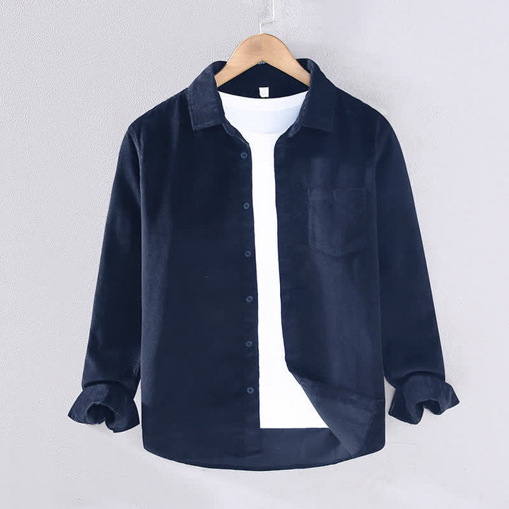 Buddha Stones Chemises à manches longues pour homme, en coton uni, style automne-hiver, avec poche plaquée et poche. - Bleu nuit - US/UK/AU44, EU54 (4XL) - image 1