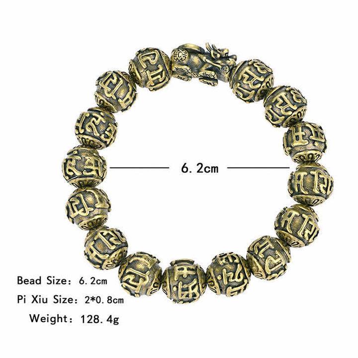 Buddha Stones Bracelet de richesse Pi Xiu Om Mani Padme Hum en laiton antique - image 4