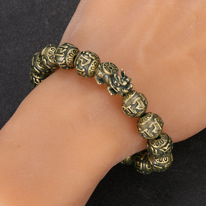 Buddha Stones Bracelet de richesse Pi Xiu Om Mani Padme Hum en laiton antique - image 3