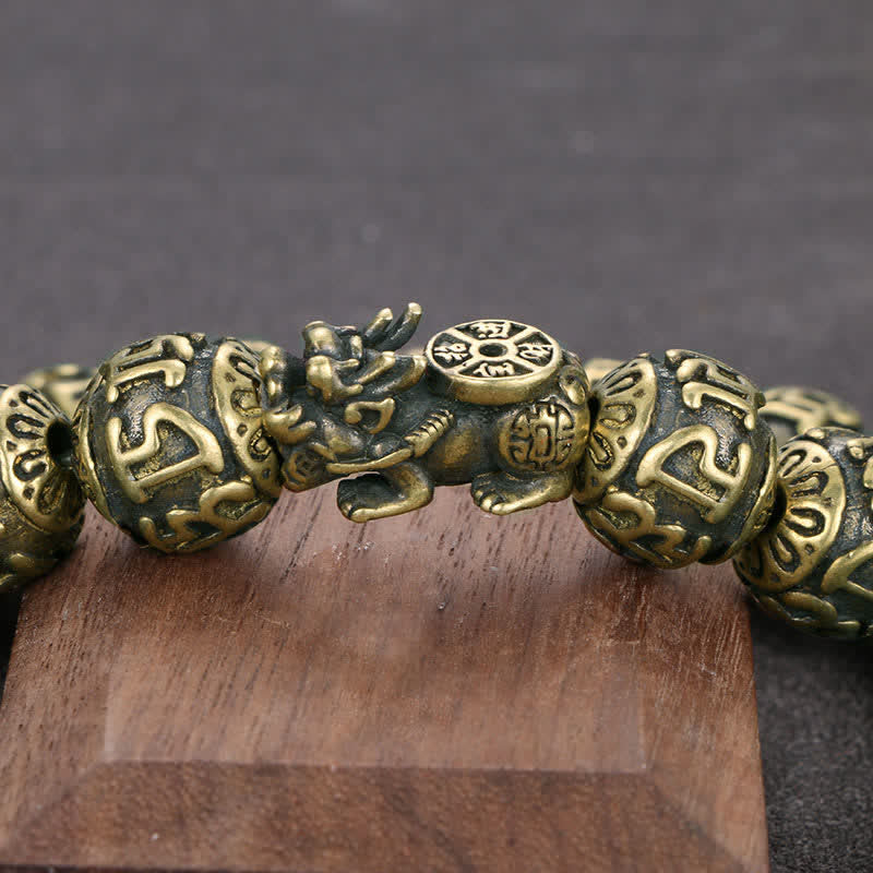 Buddha Stones Bracelet de richesse Pi Xiu Om Mani Padme Hum en laiton antique - image 5