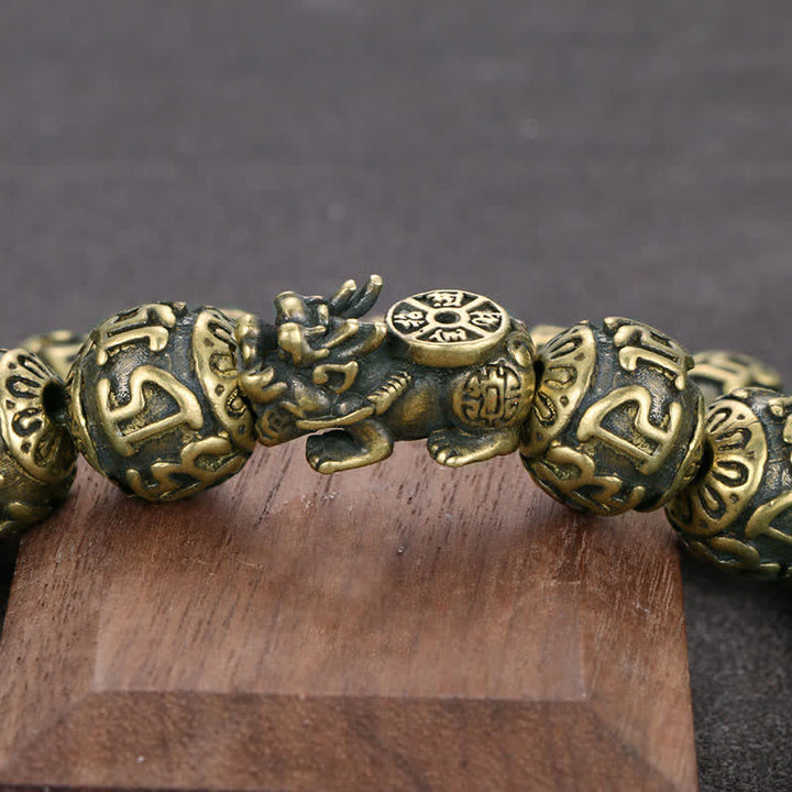 Buddha Stones Bracelet de richesse Pi Xiu Om Mani Padme Hum en laiton antique - image 5