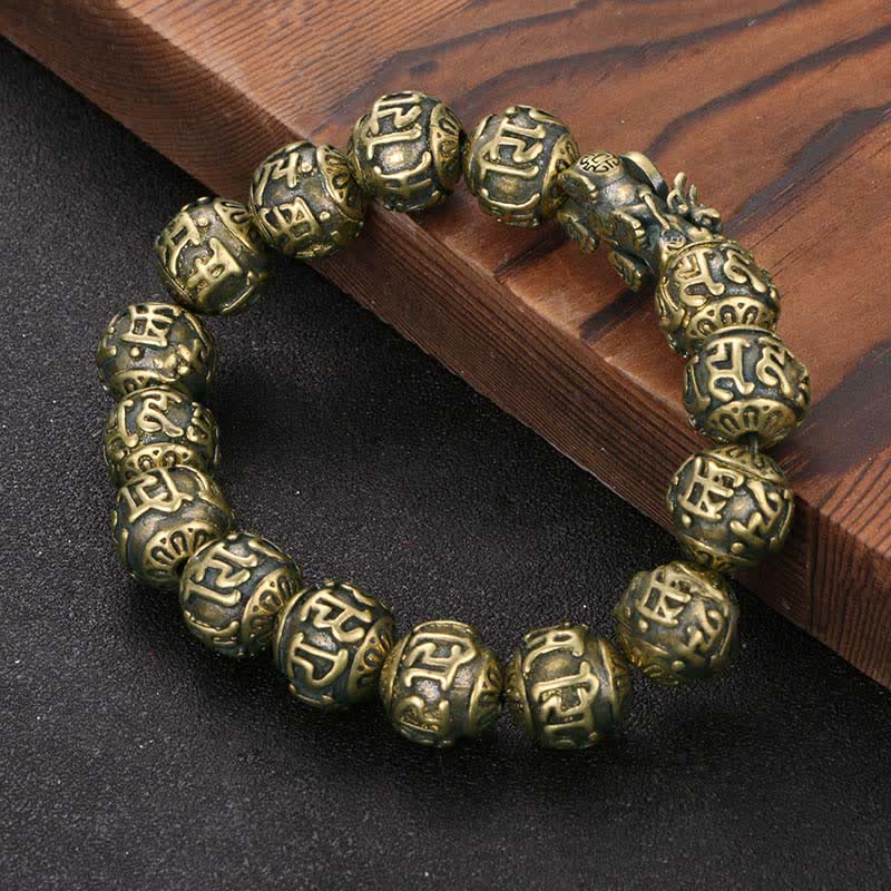Buddha Stones Bracelet de richesse Pi Xiu Om Mani Padme Hum en laiton antique - image 1