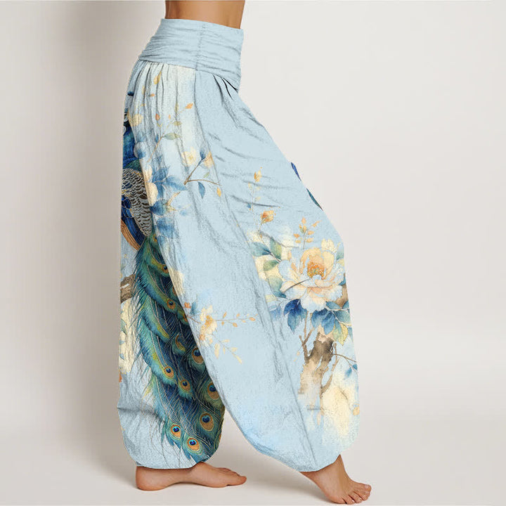 Buddha Stones Pantalon harem à taille élastique pour femme, en coton à motif floral paon - image 6