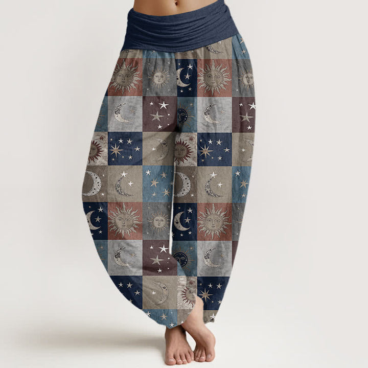Buddha Stones Pantalon harem femme en coton à motif patchwork soleil et lune, taille élastique - Marine - US16，UK/AU20，EU48 (3XL) - image 5
