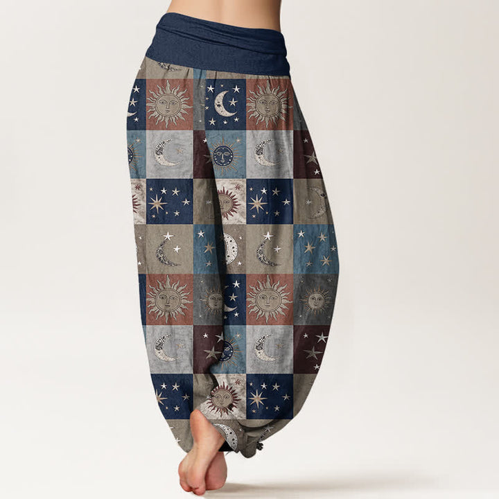 Buddha Stones Pantalon harem femme en coton à motif patchwork soleil et lune, taille élastique - image 7