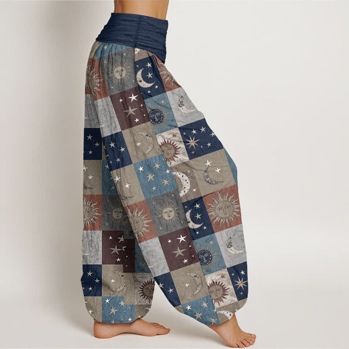 Buddha Stones Pantalon harem femme en coton à motif patchwork soleil et lune, taille élastique - image 6