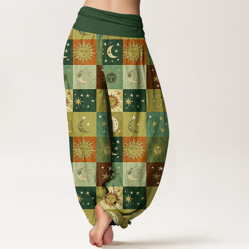 Buddha Stones Pantalon harem femme en coton à motif patchwork soleil et lune, taille élastique - image 10