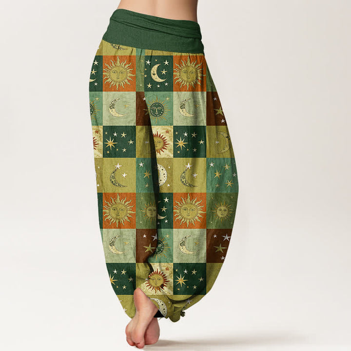 Buddha Stones Pantalon harem femme en coton à motif patchwork soleil et lune, taille élastique - image 10