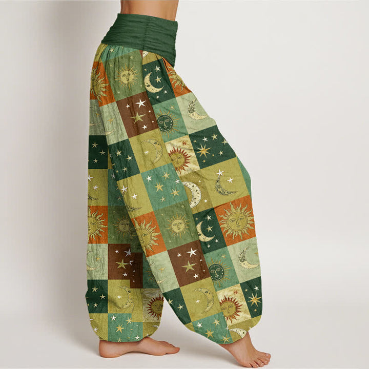 Buddha Stones Pantalon harem femme en coton à motif patchwork soleil et lune, taille élastique - image 9