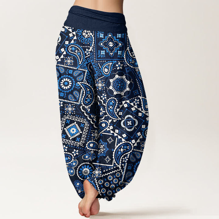 Buddha Stones Pantalon harem à taille élastique pour femme, motif patchwork cachemire en coton - image 2