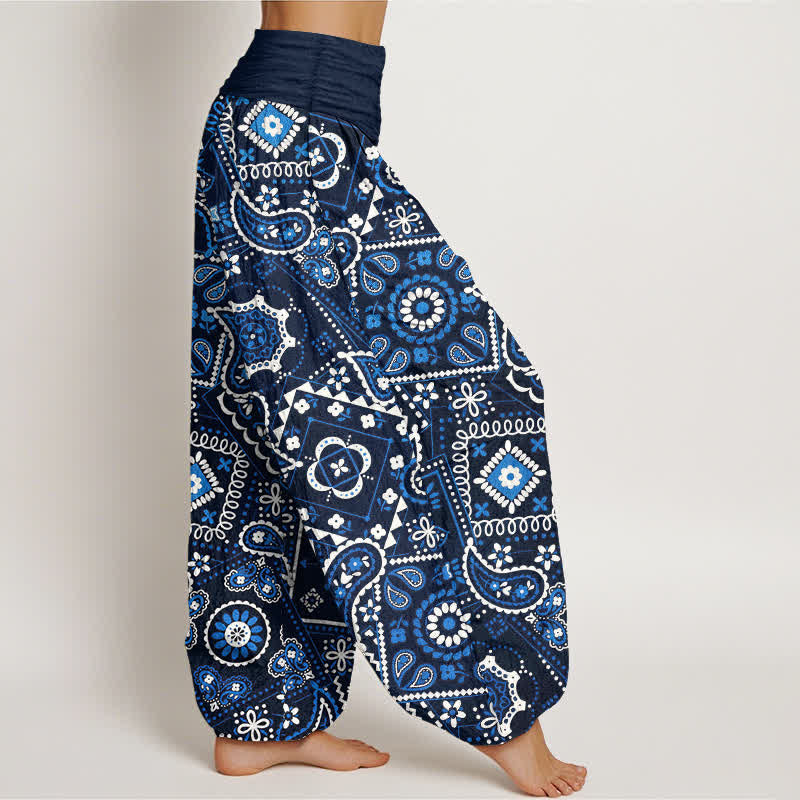 Buddha Stones Pantalon harem à taille élastique pour femme, motif patchwork cachemire en coton - image 1