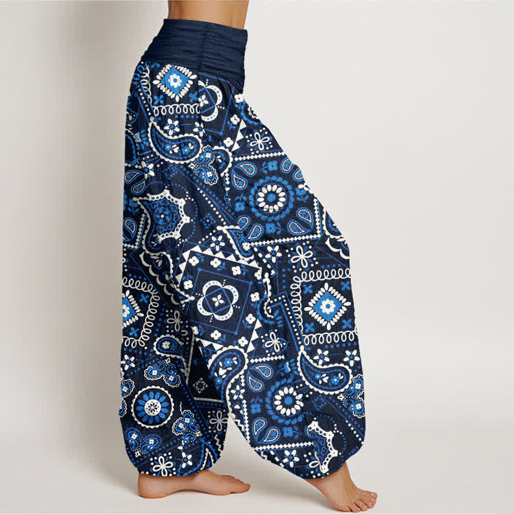 Buddha Stones Pantalon harem à taille élastique pour femme, motif patchwork cachemire en coton - image 1
